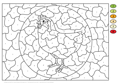 Hen Color by Number Coloring page
