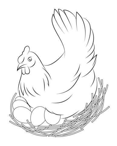 Hen Sits on Eggs Coloring page