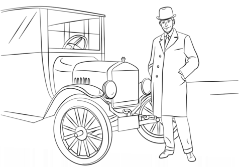 Henry Ford and Model T Car Coloring page