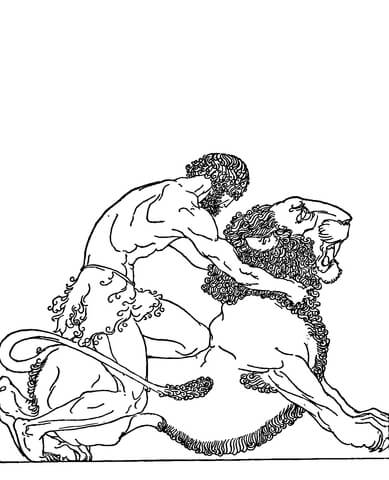Heracles Slaying the Nemean Lion Coloring page