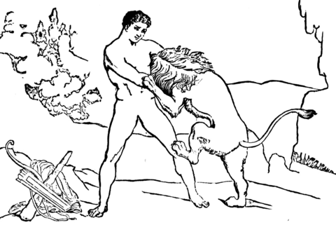 Hercules Is Fighting With Lion  Coloring page
