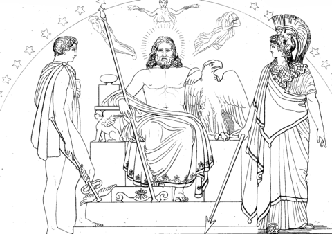 Hermes, Zeus and Athena Coloring page