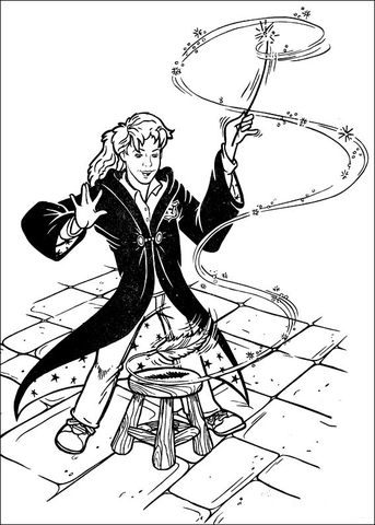 Hermione uses her magic stick Coloring page