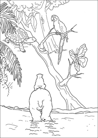 A parrot, a turtle, Daddy polar bear and Lars  Coloring page