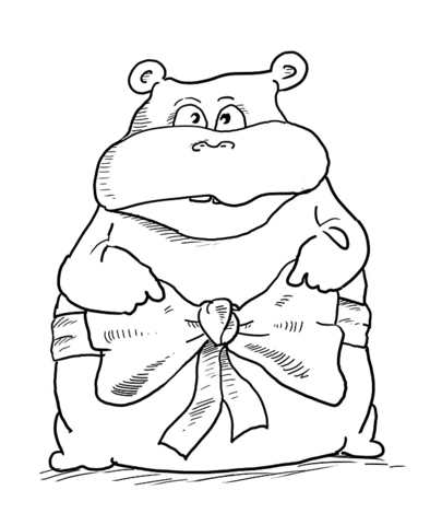 Hippopotamus with Ribbon Coloring page