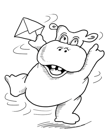 Hippopotamus Holds A Letter Coloring page