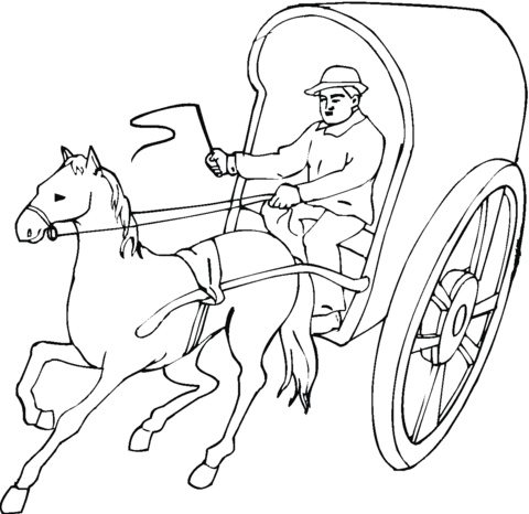 Horse pulling a cart Coloring page