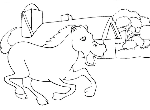 Horse Near the Stable Coloring page