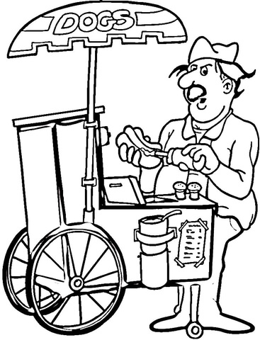 Hot Dog Seller  Coloring page