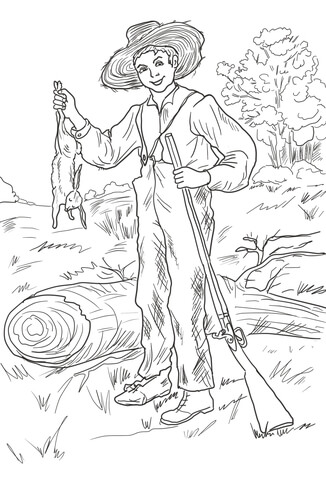 Huckleberry Finn with Rabbit Coloring page