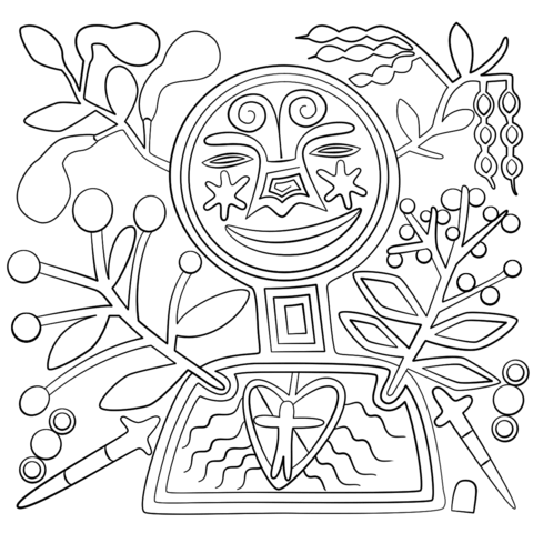Huichol Art - Abstract Figure Coloring page