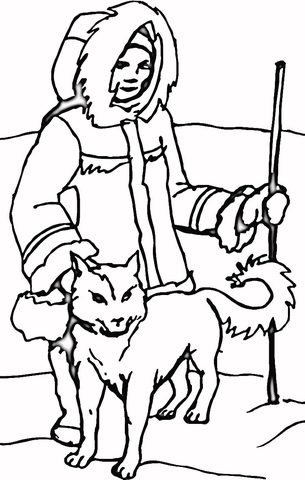 Eskimo dog with Eskimo Coloring page