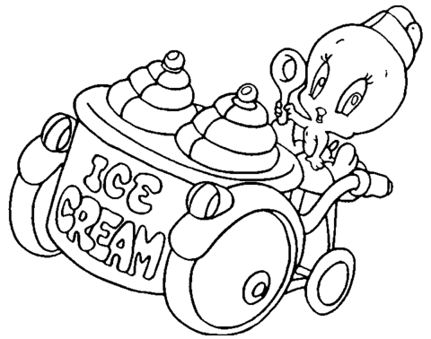 Tweety and Ice Cream Machine Coloring page