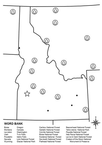 Idaho Map Worksheet Coloring page