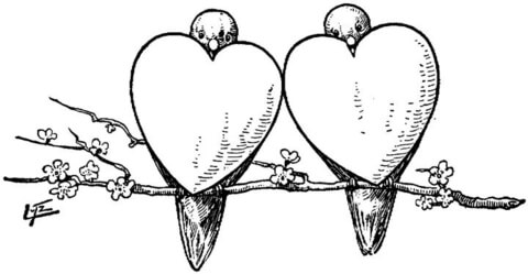 2 bullfinches as 2 hearts Coloring page