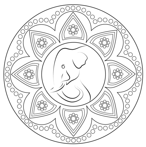 Indian Rangoli with Elephant Coloring page