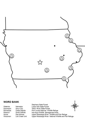 Iowa Map Worksheet Coloring page