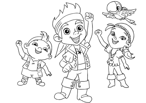 Jake, Izzy, Cubby, and Skully are Cheering Together Coloring page