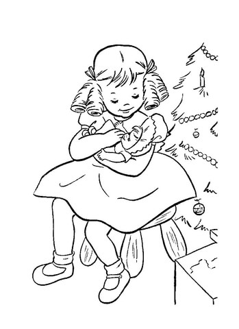 Jane Holds Her New Doll  Coloring page