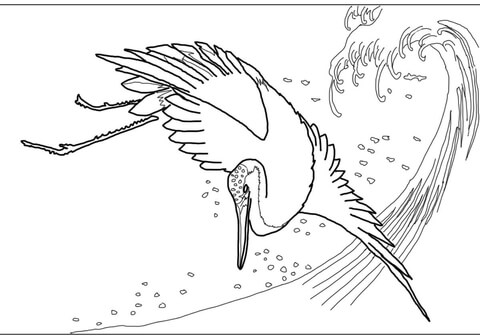 Japanese Red Crowned Crane by Hiroshige Coloring page