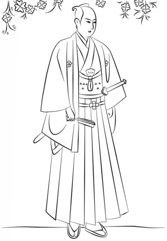 Japanese Samurai in Hakama Coloring page