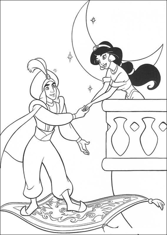 Jasmine And Aladdin  Coloring page