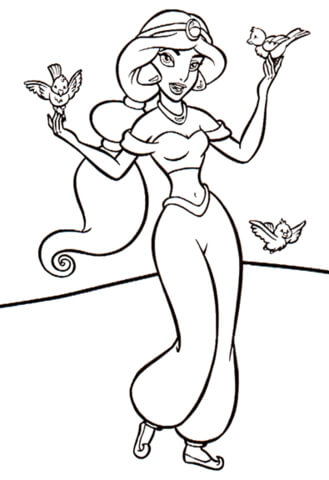 Jasmine With Birds Coloring page