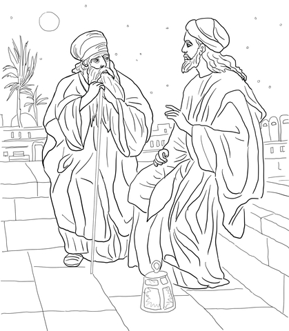 Jesus and Nicodemus Coloring page