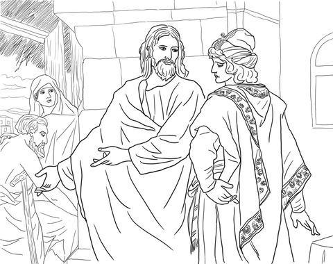 Jesus and the Rich Young Man Coloring page