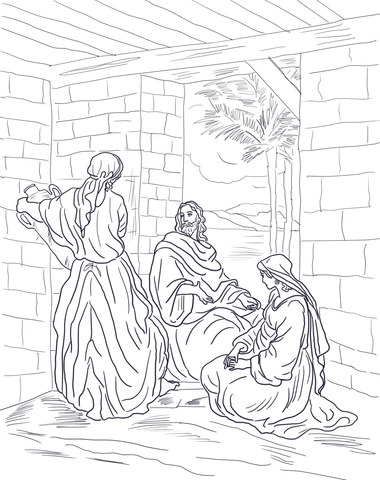 Jesus Visits Mary and Martha Coloring page