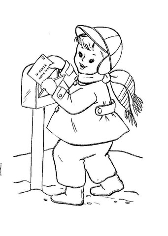 Johnny mails a letter to Santa Claus  Coloring page