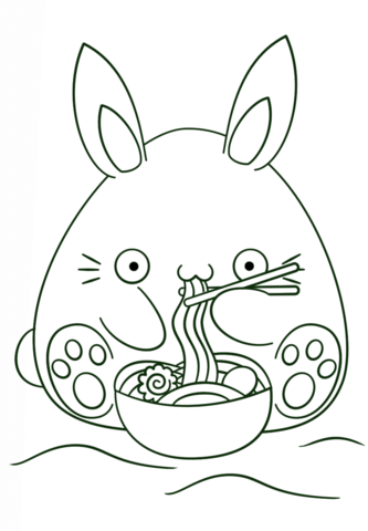 Kawaii Bunny eats noodle Coloring page