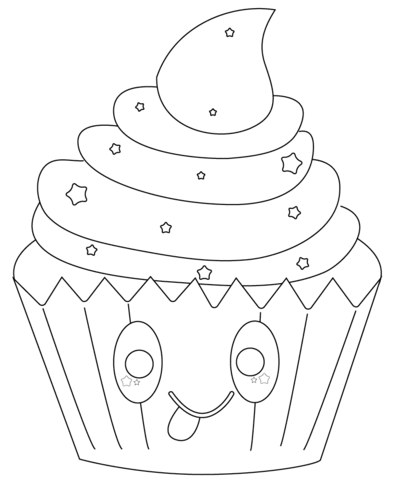 Kawaii Cupcake with Stars Coloring page