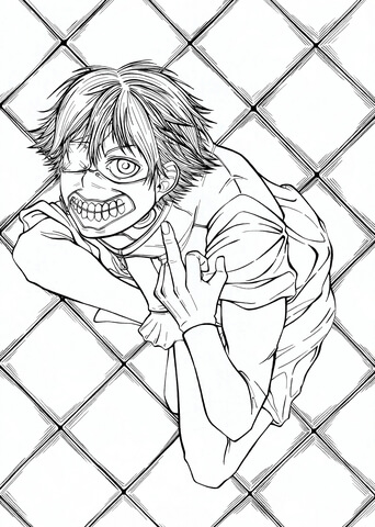 Ken Kaneki Eyepatch Centipede from Manga Anime Series Tokyo Ghoul (Toukyou Kushu) Coloring page