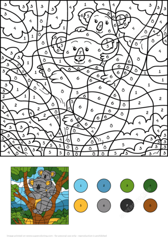 Koala Color by Number Coloring page