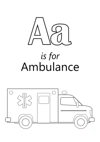 Letter A is for Ambulance Coloring page