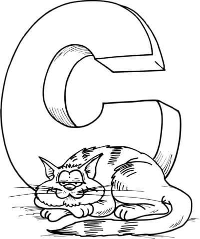 Letter C is for Cat Coloring page