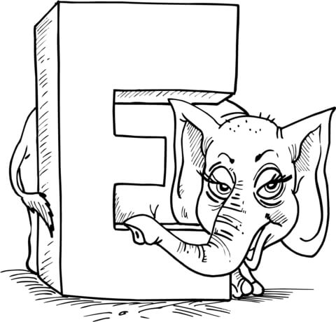 Letter E is for Elephant Coloring page