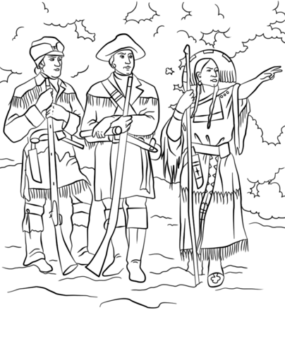 Sacagawea with Lewis and Clark Coloring page