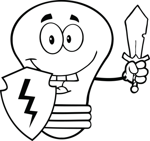 Light Bulb Guarder with Shield and Sword Coloring page