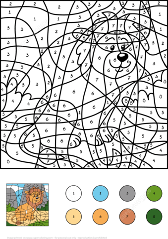 Lion Color by Number Coloring page