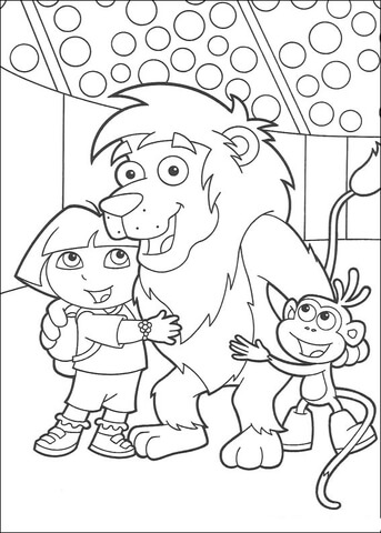 Lion, Dora And Boots  Coloring page