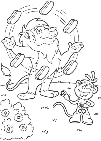 Circus Lion Is juggling   Coloring page