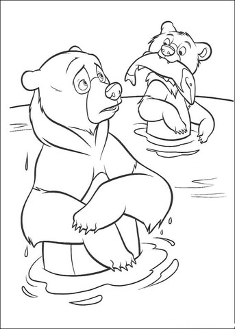 Little Bear caught a fish  Coloring page