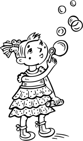 Little Girl Blowing Bubbles Coloring page