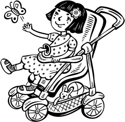 Little Girl in Her Stroller Coloring page