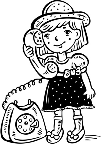 Little Girl Talking on the Phone Coloring page