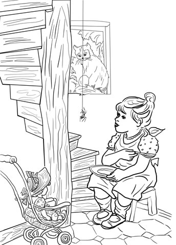 Little Miss Muffet Nursery Rhyme Coloring page