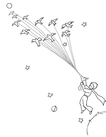 Little Prince Leave His Planet with Migrating Birds Coloring page