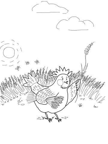 Little Red Hen Gathering Wheat Coloring page